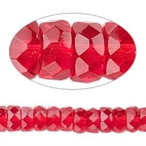 2/$15 Bead Czech Fire-polished Glass Ruby Red 8x4mm Faceted Rondelle Tube